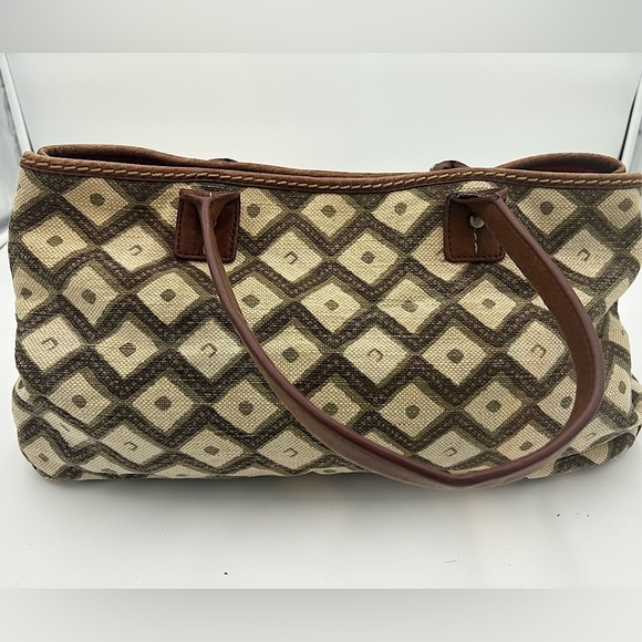 LIZ CLAIBORNE Linen Cotton Leather Trim Handbag - Picture 2 of 12